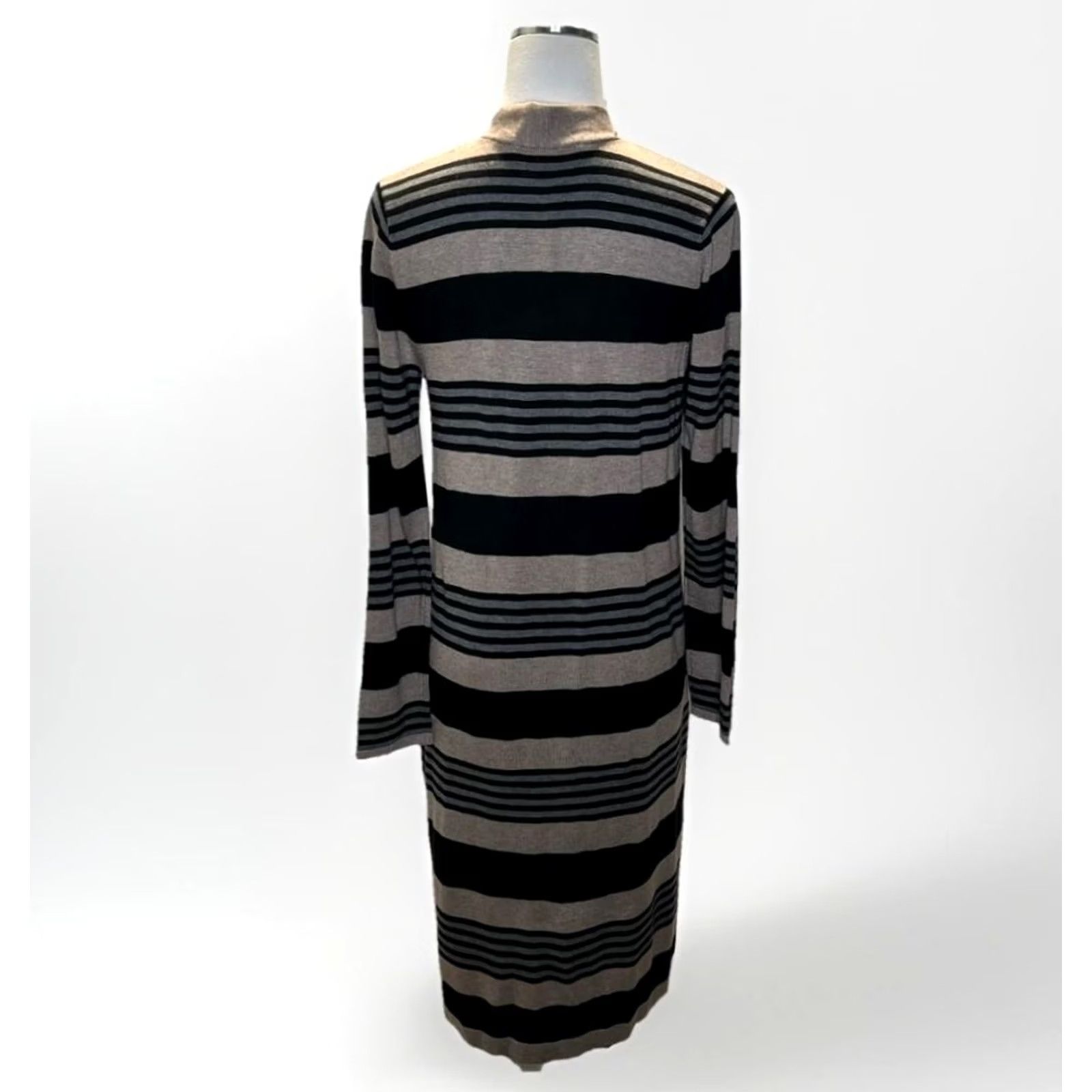 Vintage Laurie Felt Cardigan Sweater Womens M Black Tan Striped Open Front Pockets Long Knit Cashmere Blend Size M / US 6-8 / IT 42-44 - 3 Thumbnail