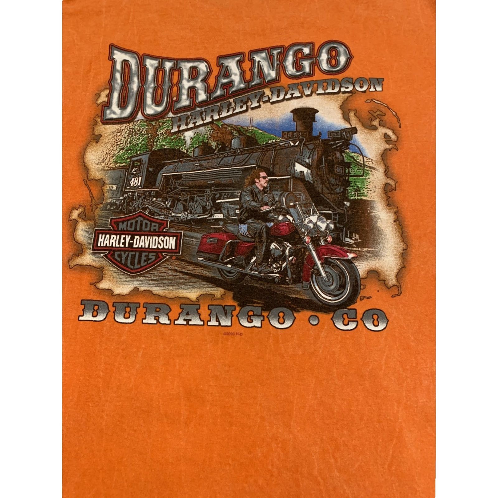 Harley Davidson VINTAGE Harley-Davidson Shirt Durango CO USA Stone Wash Orange Large T-Shirt Men Size L Size US L / EU 52-54 / 3 - 6 Thumbnail