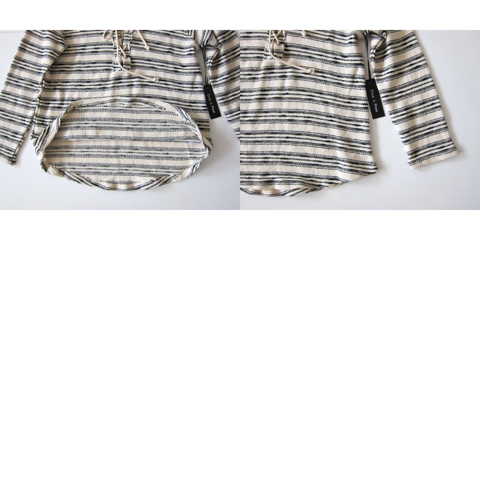 Vintage NWT Doe & Rae Ivory Black Stripe Cotton Knit Lace Up Hooded Sweater Small Size S / US 4 / IT 40 - 8 Thumbnail