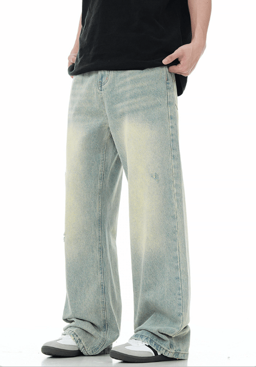 Japanese Brand × Jean Washed distressed street vintage loose flared jeans Size US 32 / EU 48 - 4 Thumbnail