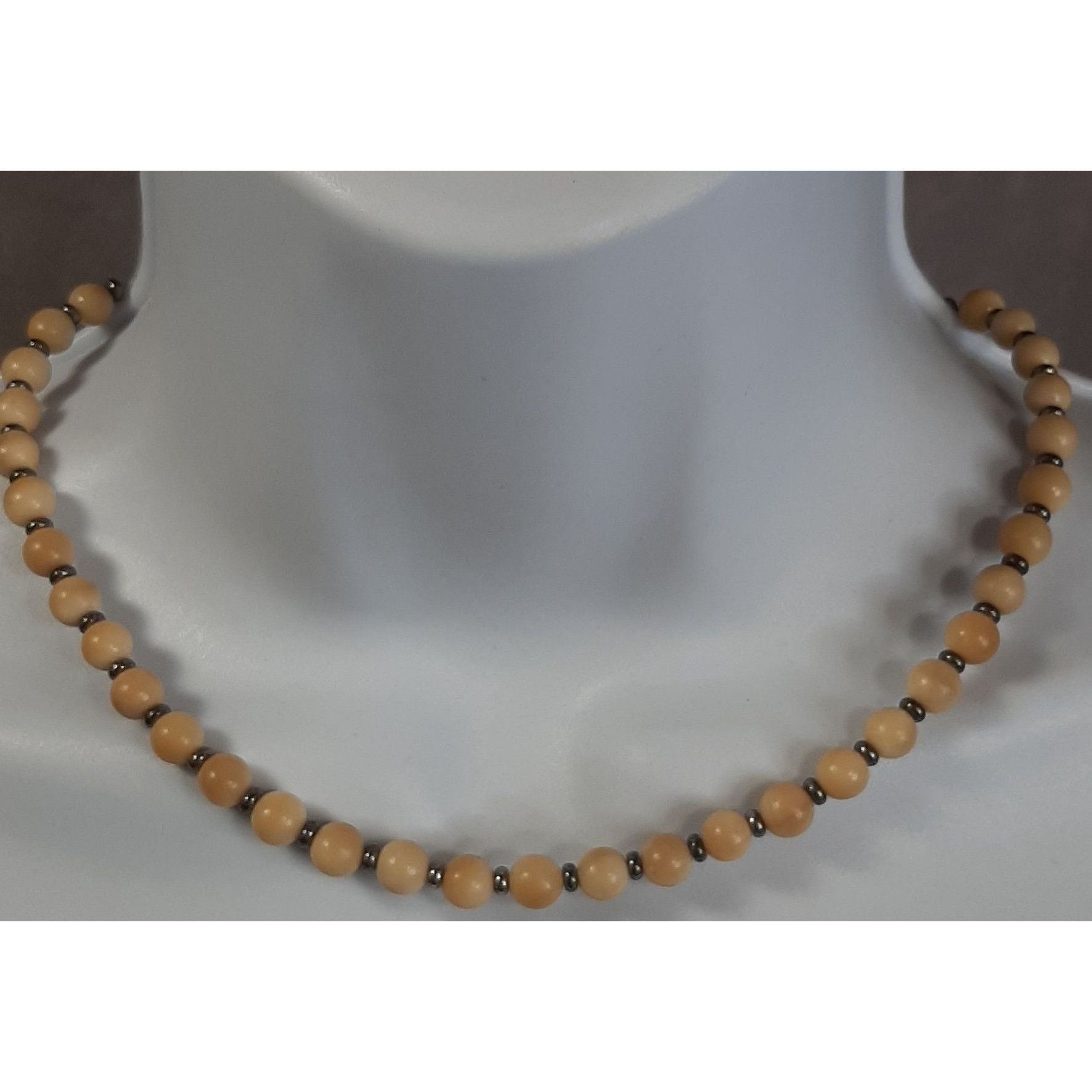 Other Vintage Beige Wood Beaded Necklace With Metal Spacers Size ONE SIZE - 2 Thumbnail