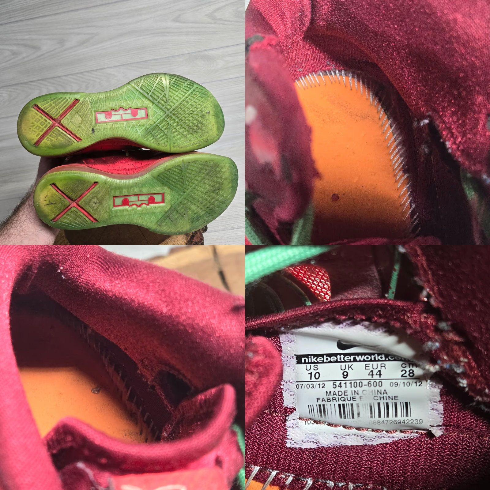 Nike Nike Lebron 10 Basketball Christmas Shoes Mens Size 10 Red Green (#541100-600) - Limited Edition, High Top, Leather Upper, Rubber Outsole Size US 10 / EU 43 - 8 Thumbnail