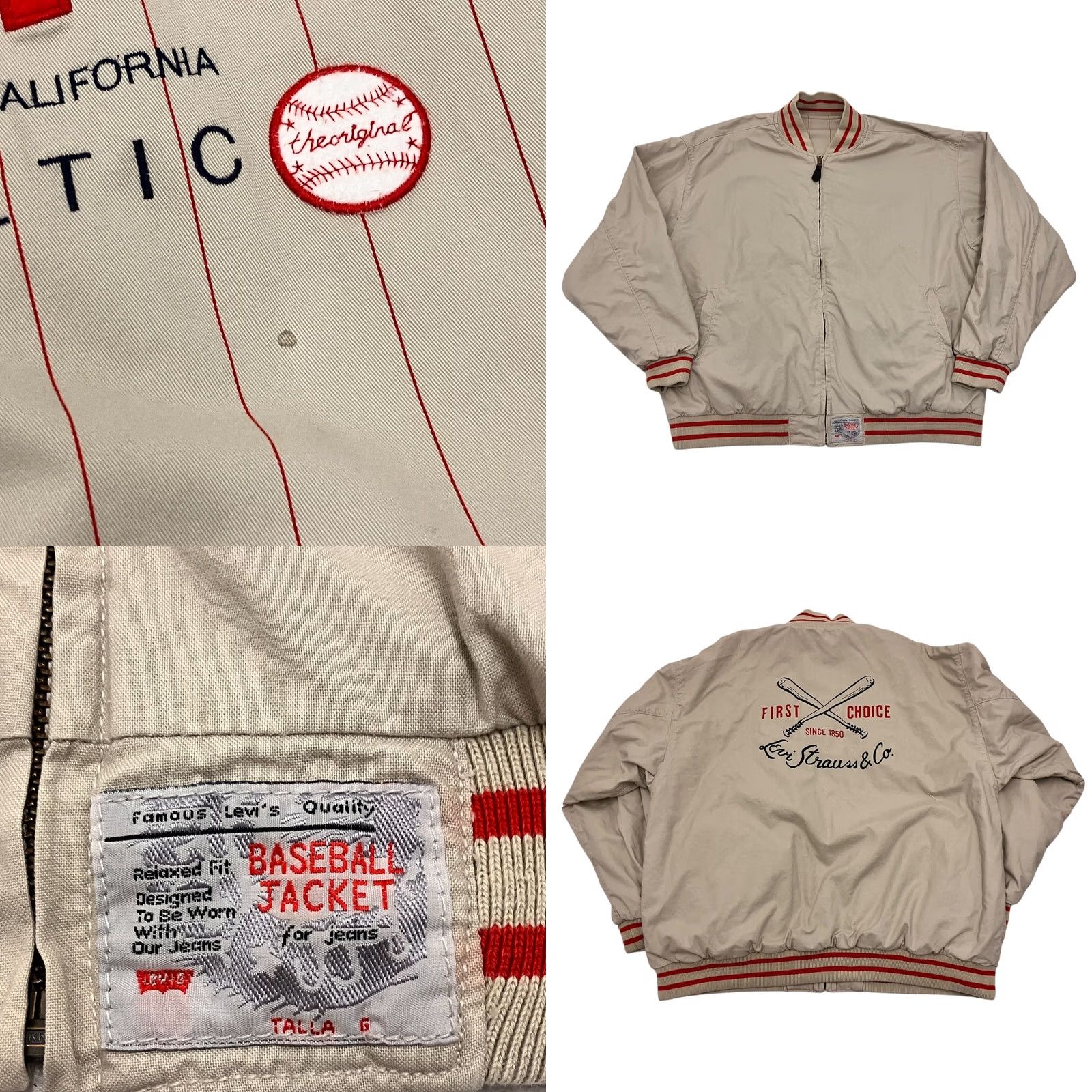 Levi's Levi’s Varsity Jacket Mens Large Cream Red Stripe Bomber Baseball Reversible Size US L / EU 52-54 / 3 - 8 Thumbnail
