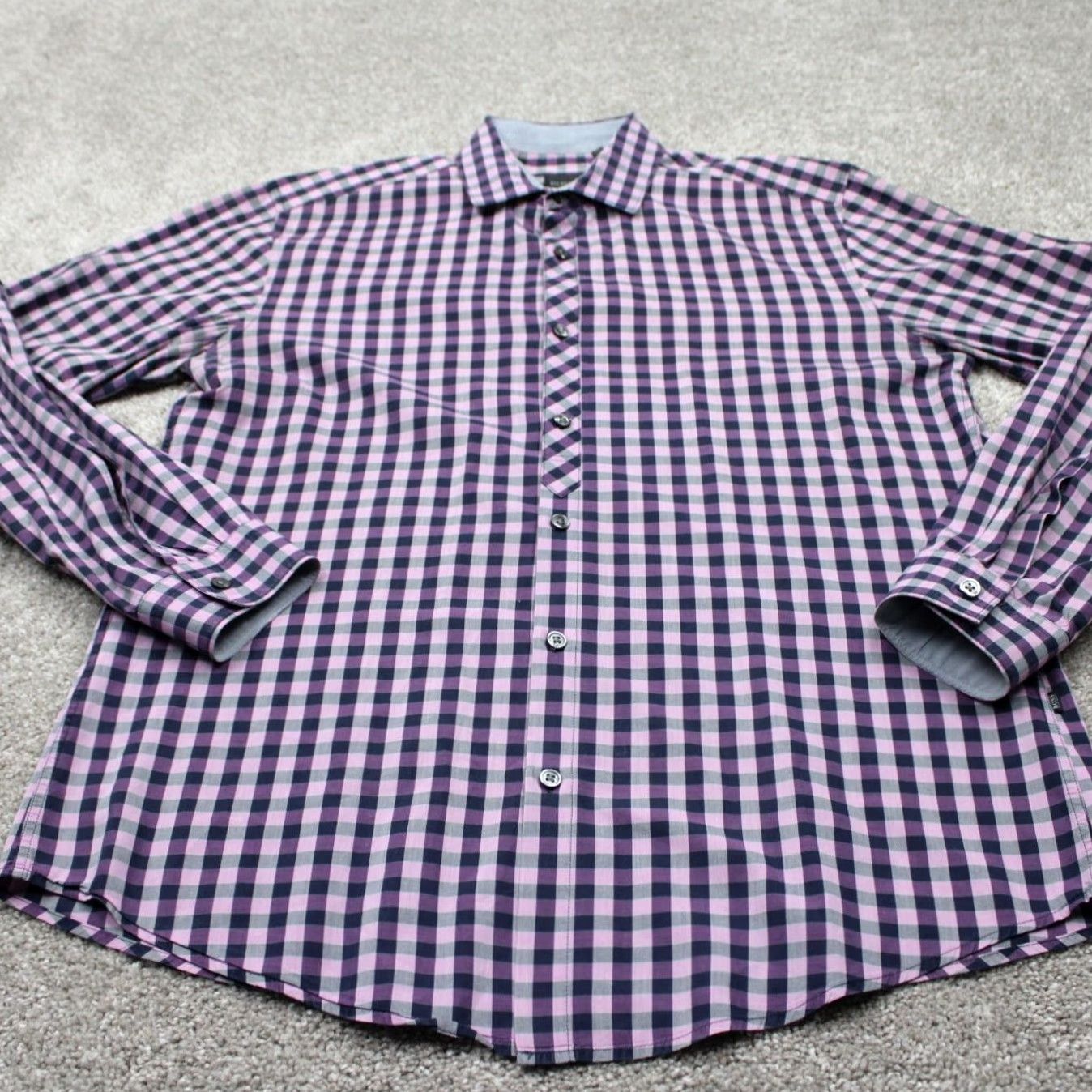 Hugo Boss HUGO BOSS Button-Up Shirt Mens L Pink/Purple/Black 100% Cotton L/S Check Casual Business 100% Cotton L/S Button Up Size US L / EU 52-54 / 3 - 3 Thumbnail