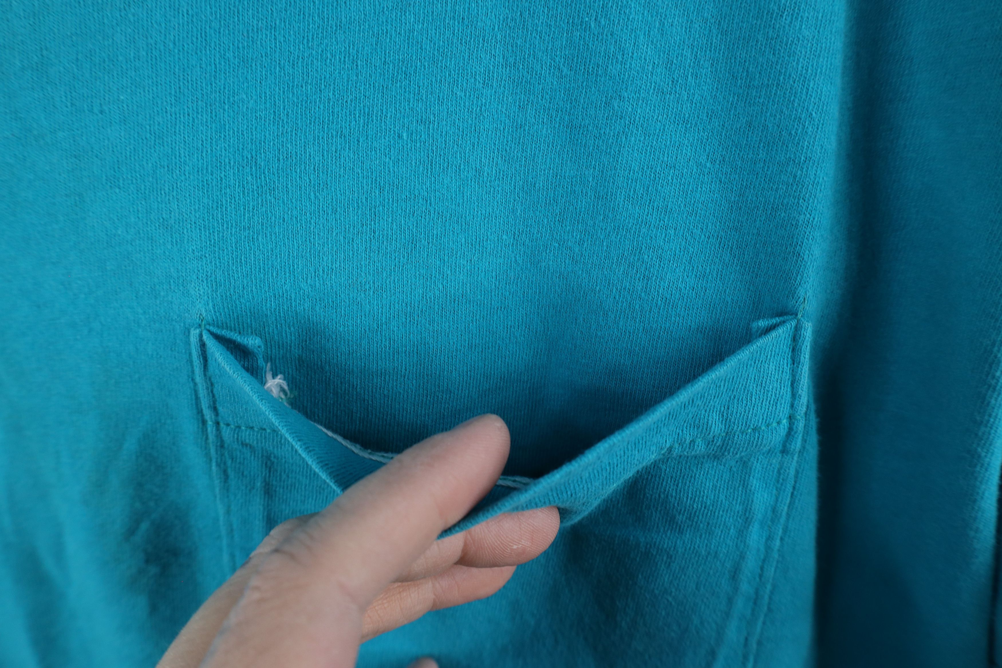 Vintage Vintage 90s Streetwear Blank Cotton Pocket T-Shirt Teal USA Size US XL / EU 56 / 4 - 5 Thumbnail