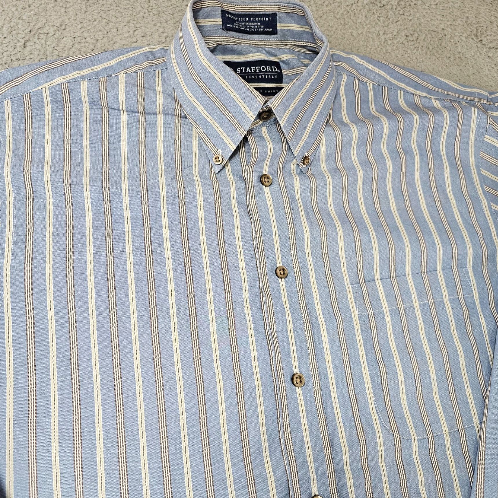 Stafford Stafford Dress Shirt Mens 16 32/33 Blue Pinstripe Classic Fit Button Up Cotton Size 42R - 2 Thumbnail