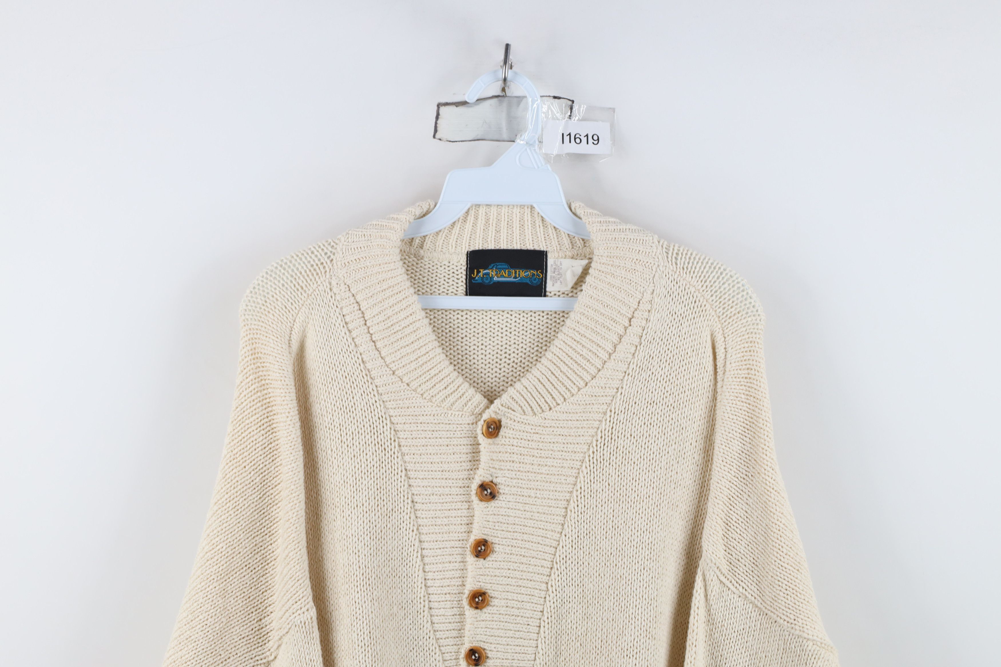Vintage Vintage 90s Streetwear Ribbed Knit Henley Sweater Cream USA Size US XL / EU 56 / 4 - 2 Thumbnail
