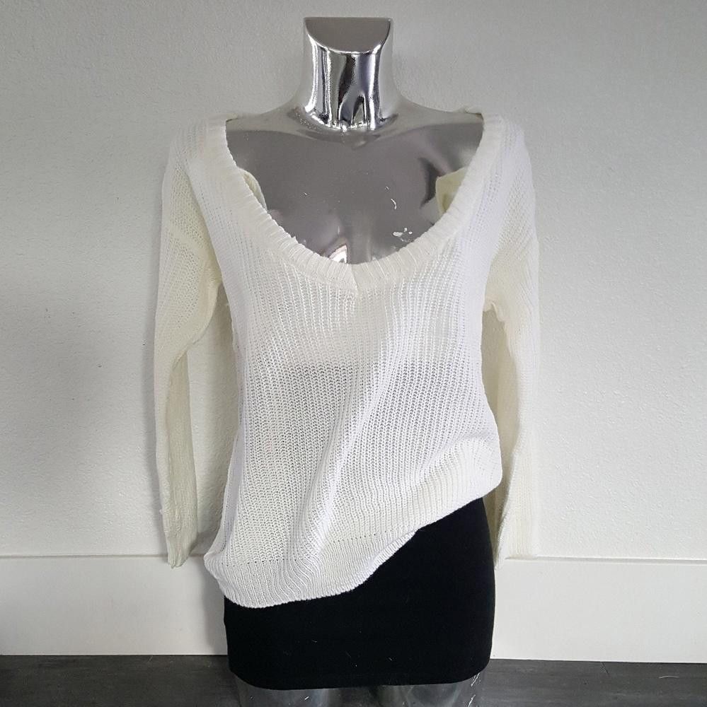 Designer White Classy Knit Sweater Long Sleeve Size M / US 6-8 / IT 42-44 - 1 Thumbnail