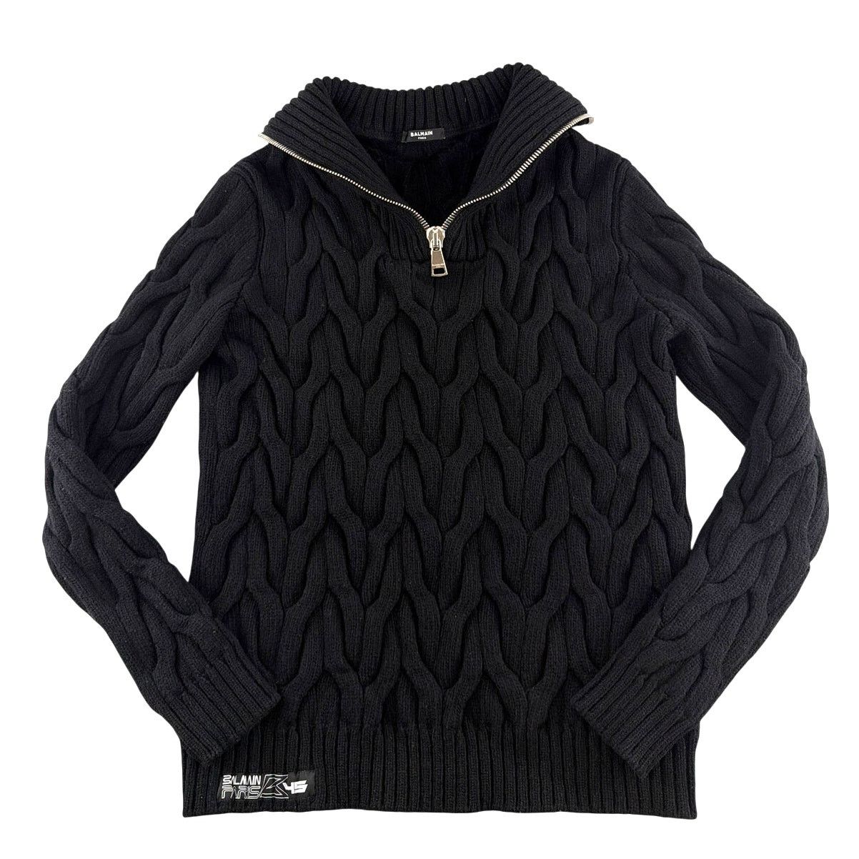 Balmain BALMAIN Men's Black Half Zip Cable Knit Pullover Sweater L Size US L / EU 52-54 / 3 - 3 Thumbnail
