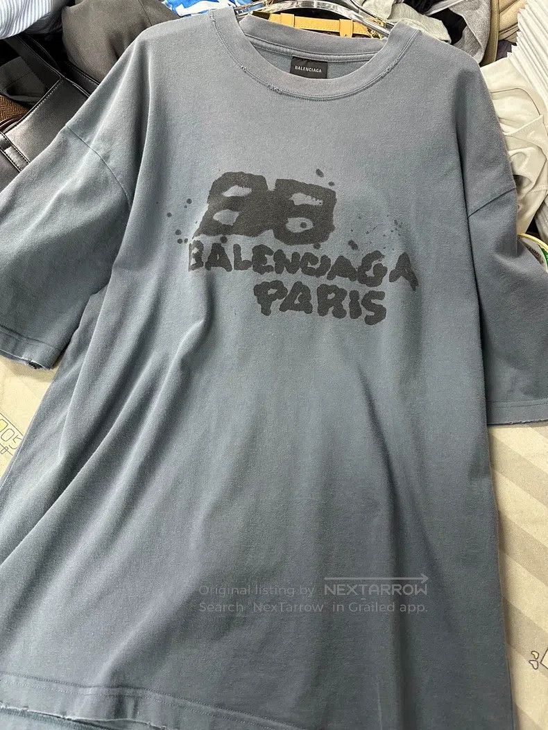 Balenciaga Balenciaga Double B Splatter Short Sleeve, Mist Blue Size US M / EU 48-50 / 2 - 1 Thumbnail