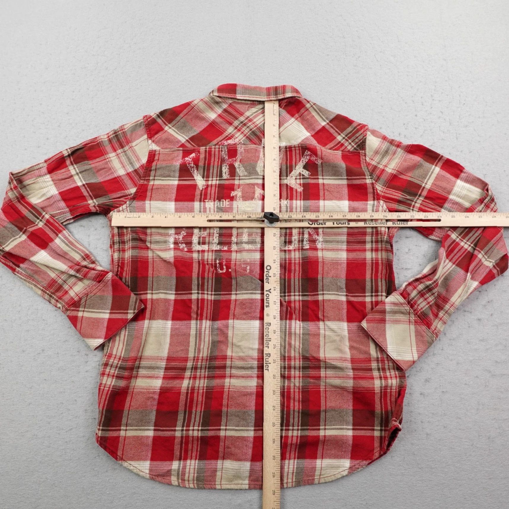 True Religion True Religion Shirt Mens Large Red Beige Plaid Flannel Button Up Long Sleeve Size US L / EU 52-54 / 3 - 5 Thumbnail