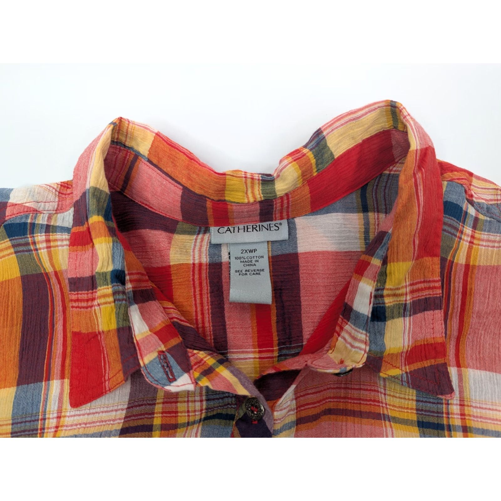 Vintage Catherines Plaid Western Button Shirt Top 2XWP Floral Roll Tab Sleeve Collared Size XXL / US 16-18 / IT 52-54 - 7 Thumbnail