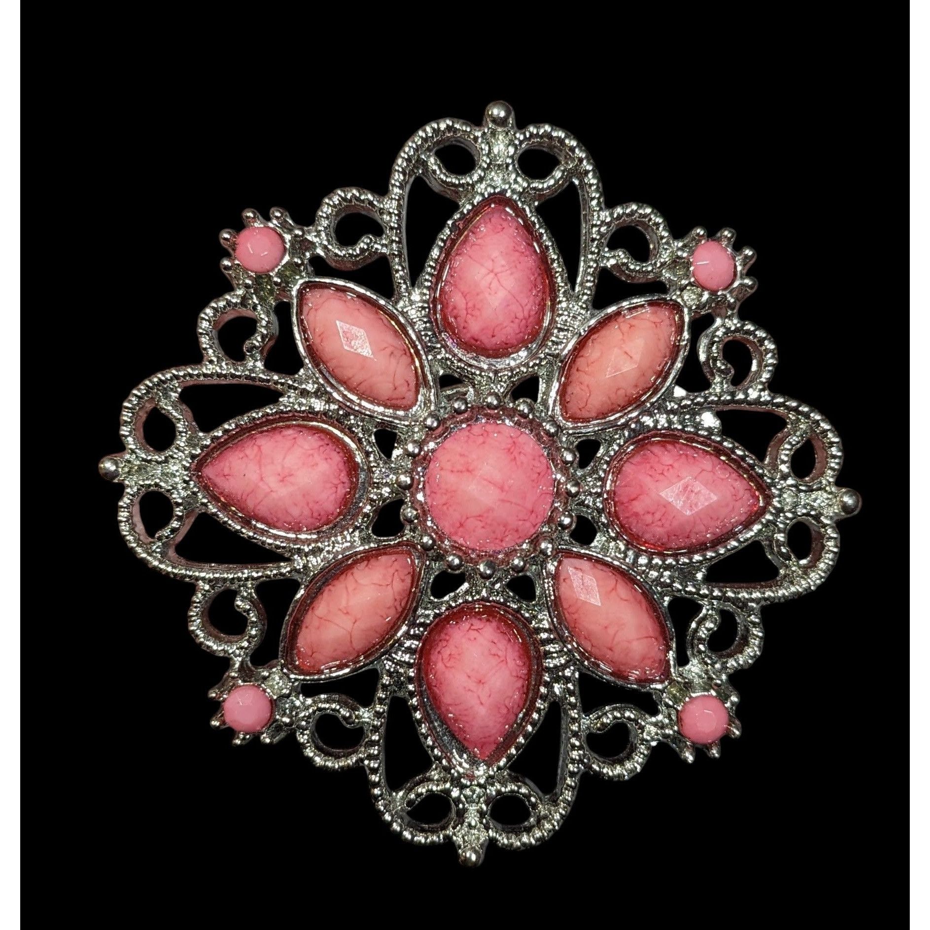 Other Fairycore Floral Ring Silver Tone With Pink Stones Statement Size ONE SIZE - 3 Thumbnail