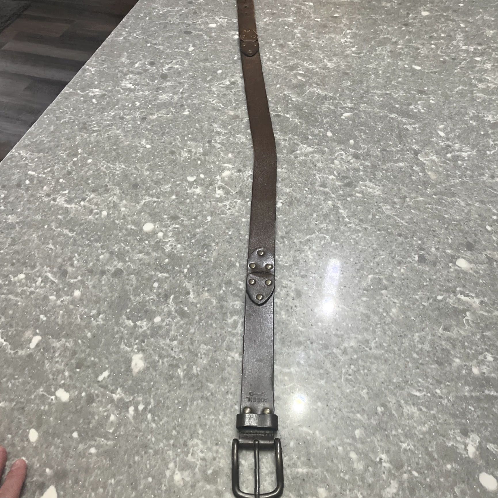 Fossil Fossil Brown Leather Belt Link BT3707020 Size L Belt Western Women Cowgirl Buckle Solid Pattern Buckle Brown Leather Western Theme 34-35 in Waist Size ONE SIZE - 2 Thumbnail
