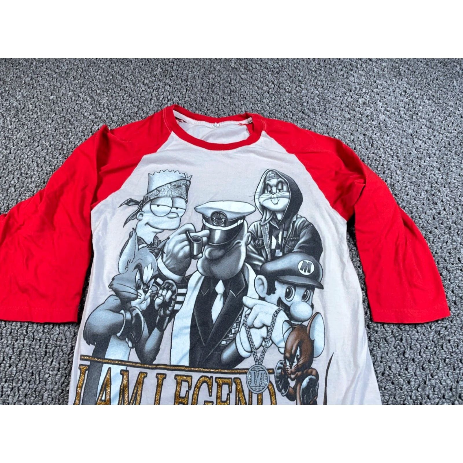 Vintage VINTAGE Flying Horse T-Shirt Baseball Style Adult Medium Gray Red I Am Legend Cartoon Sports Shirt Mens Regular 3/4 Sleeve Crew Neck Size US M / EU 48-50 / 2 - 7 Thumbnail