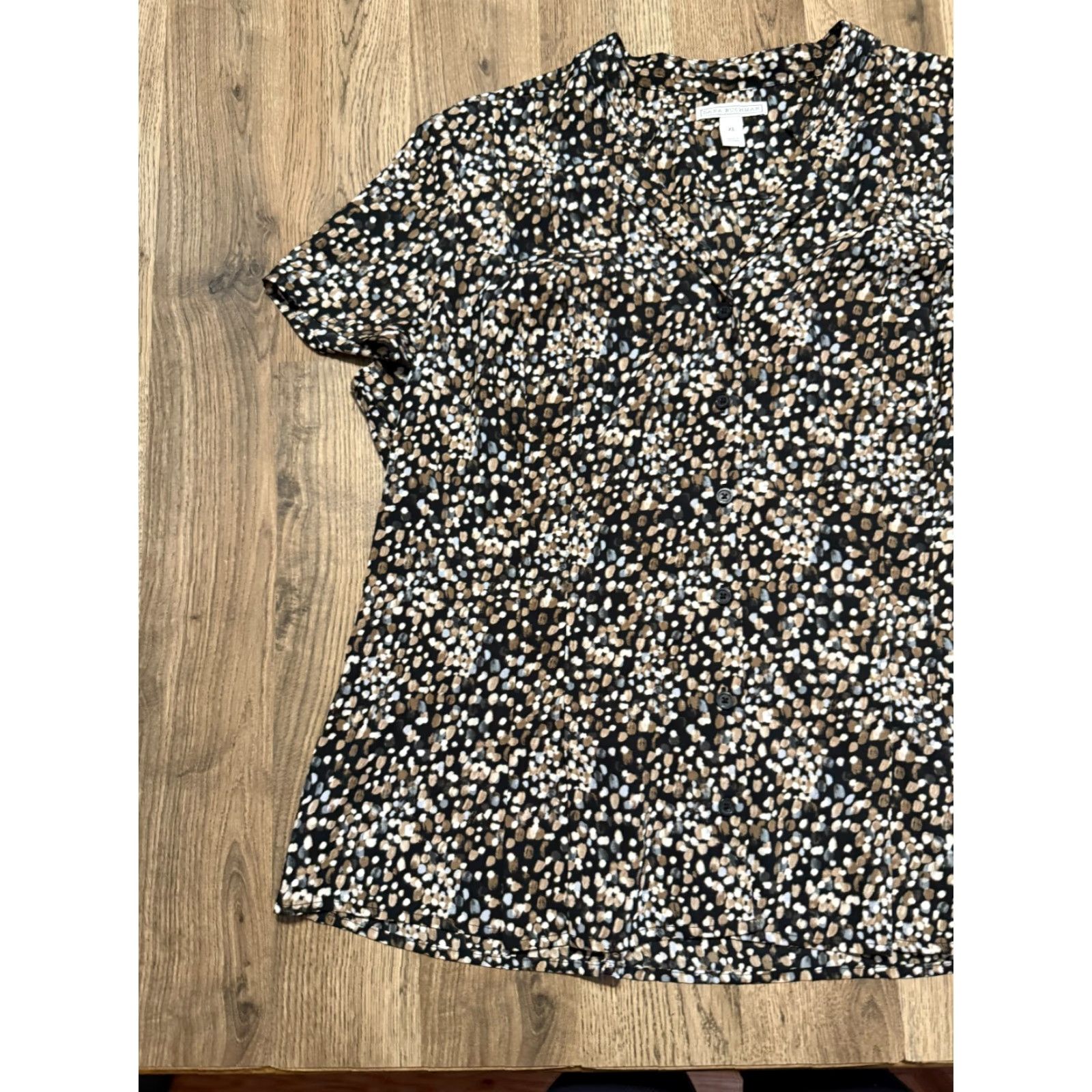 Vintage VINTAGE Dana Buchmann Shirt Women's XL Brown White Black Allover Print Button Up Size XL / US 12-14 / IT 48-50 - 3 Thumbnail