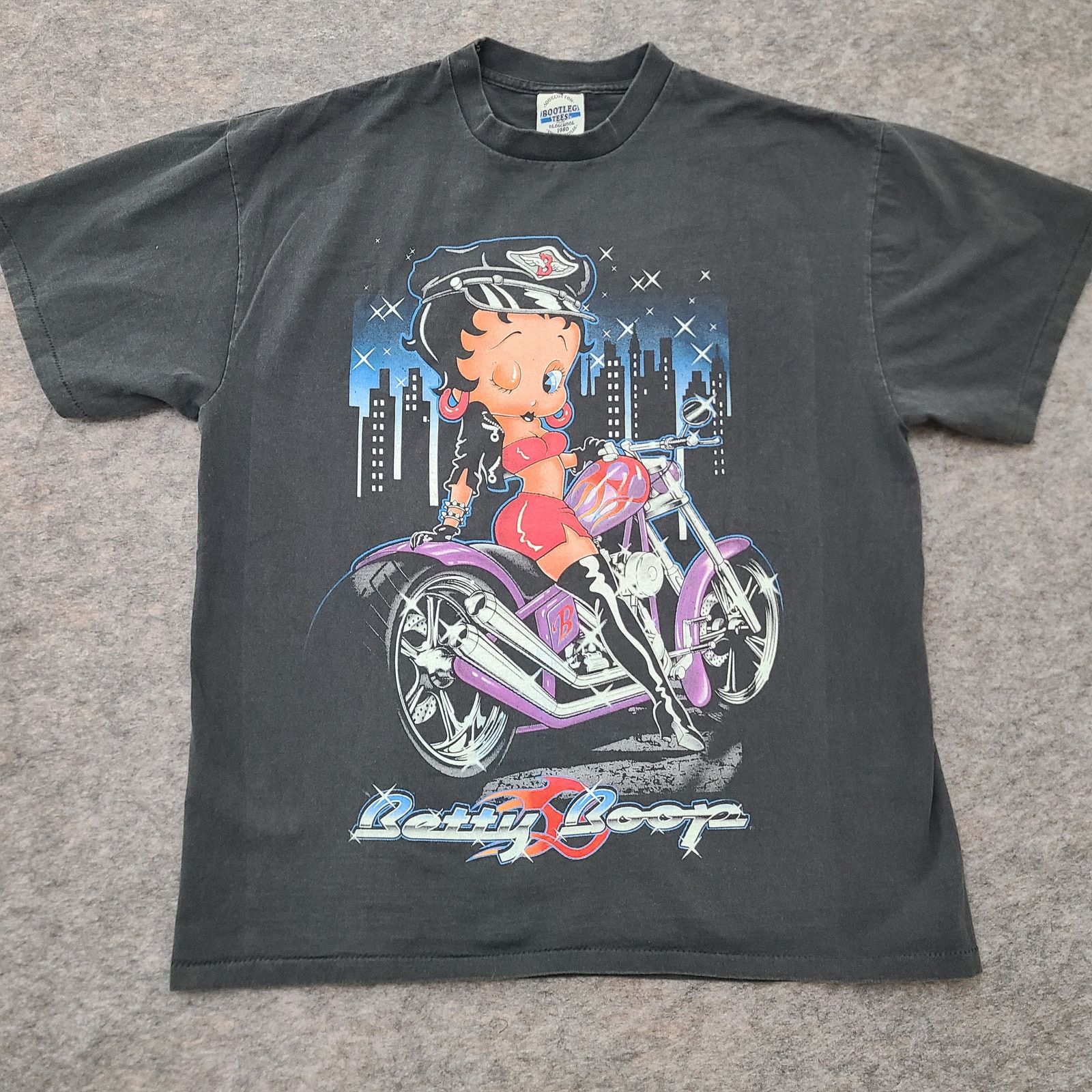 Other Betty Boop Biker Mens XL AOP Shirt Black Faded Single Stitch Size US XL / EU 56 / 4 - 3 Thumbnail
