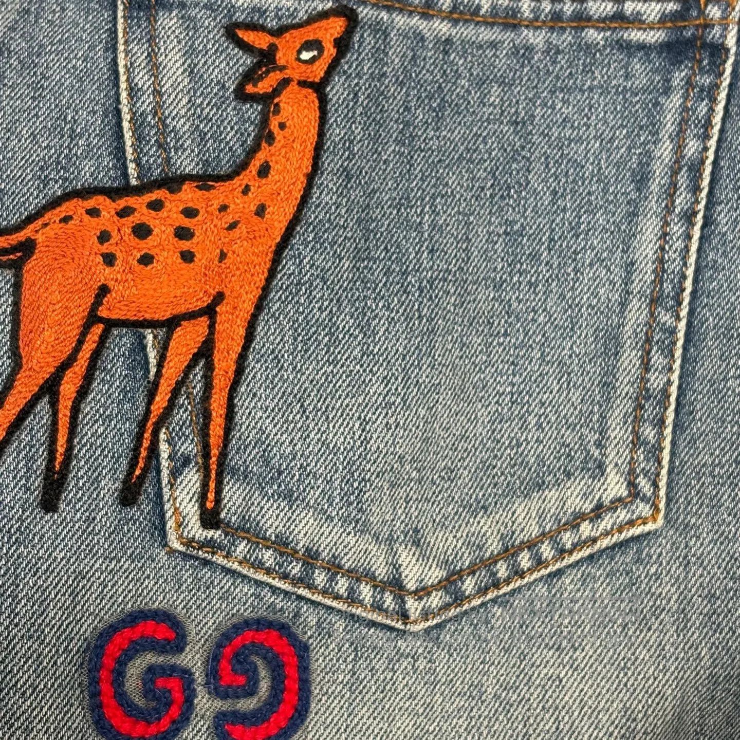 Gucci Guicci Plum Deer Leather Brand Embroidered Logo Washed Jea Size US 36 / EU 52 - 6 Thumbnail