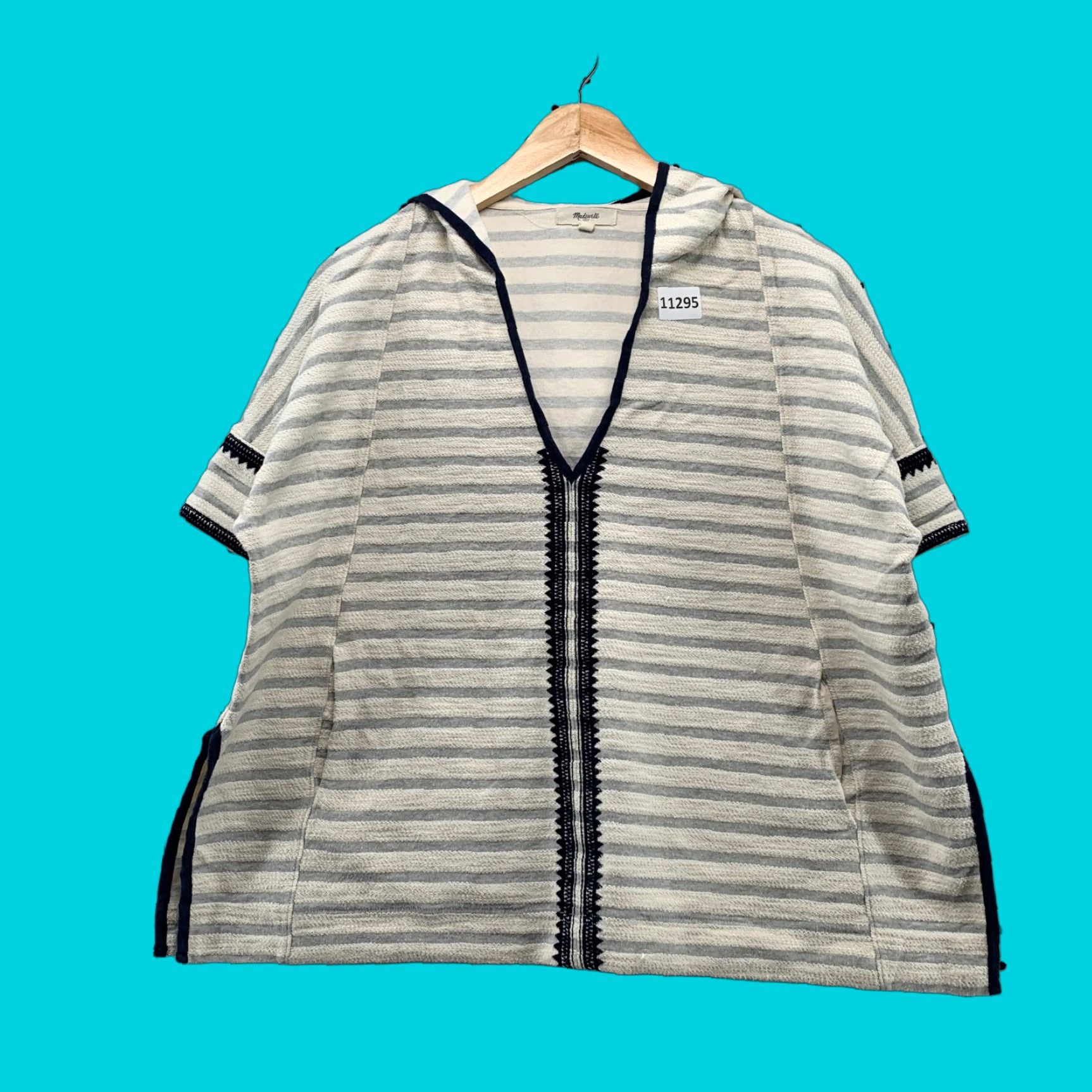 Madewell VINTAGE Madewell Knit Hooded V Neck Sweater Womens XS Oversized Tunic Pockets Hooded Shirt XS White Striped 90s Mens Womens Girls Boys Size XS / US 0-2 / IT 36-38 - 1 Thumbnail