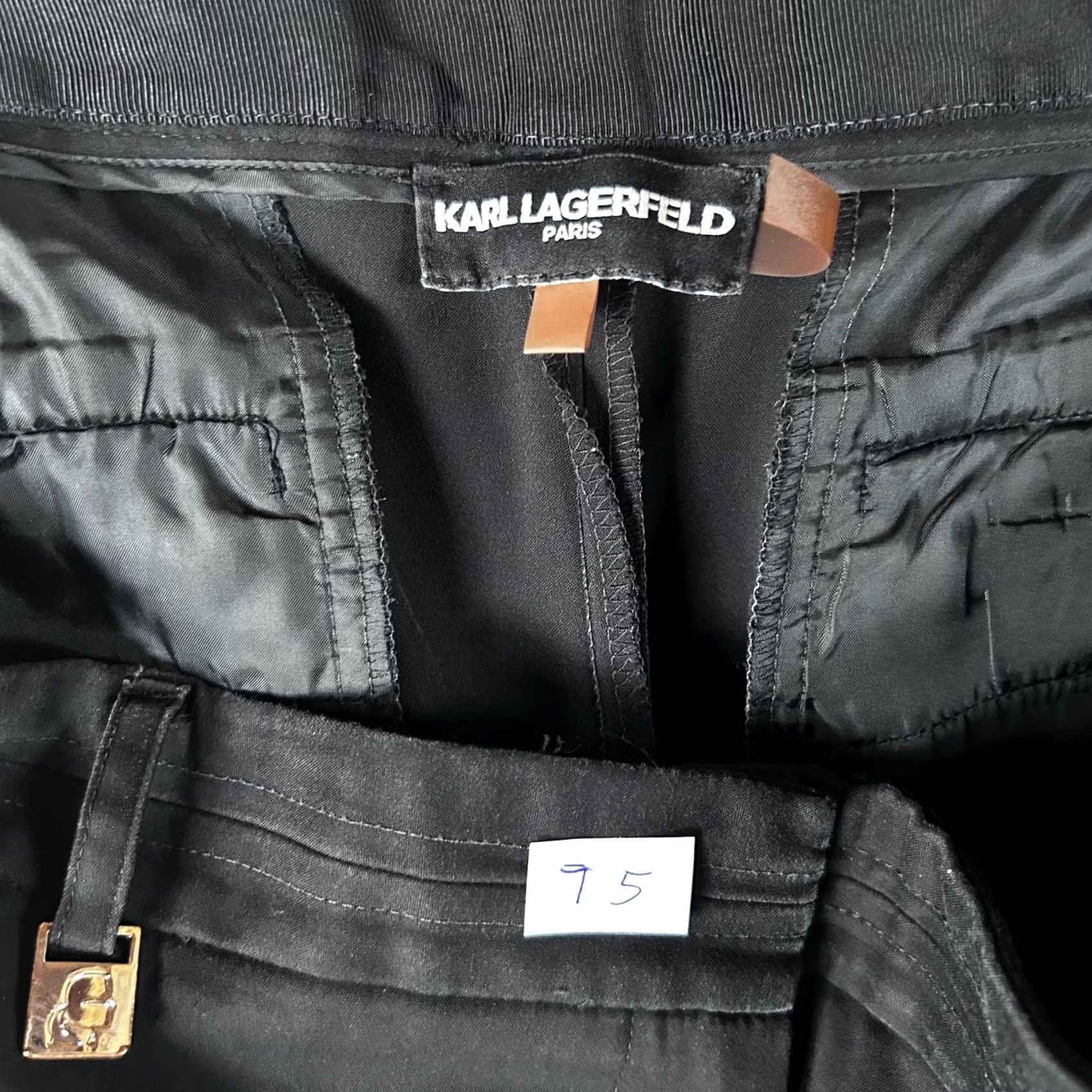 Karl Lagerfeld Karl Lagerfeld Paris Womens Black Dress Pants Trousers 10 Tall Classic Flat Front Pockets Logo Straight Leg Dress Pants Womens Great for Workwear Size 32" / US 10 / IT 46 - 2 Thumbnail