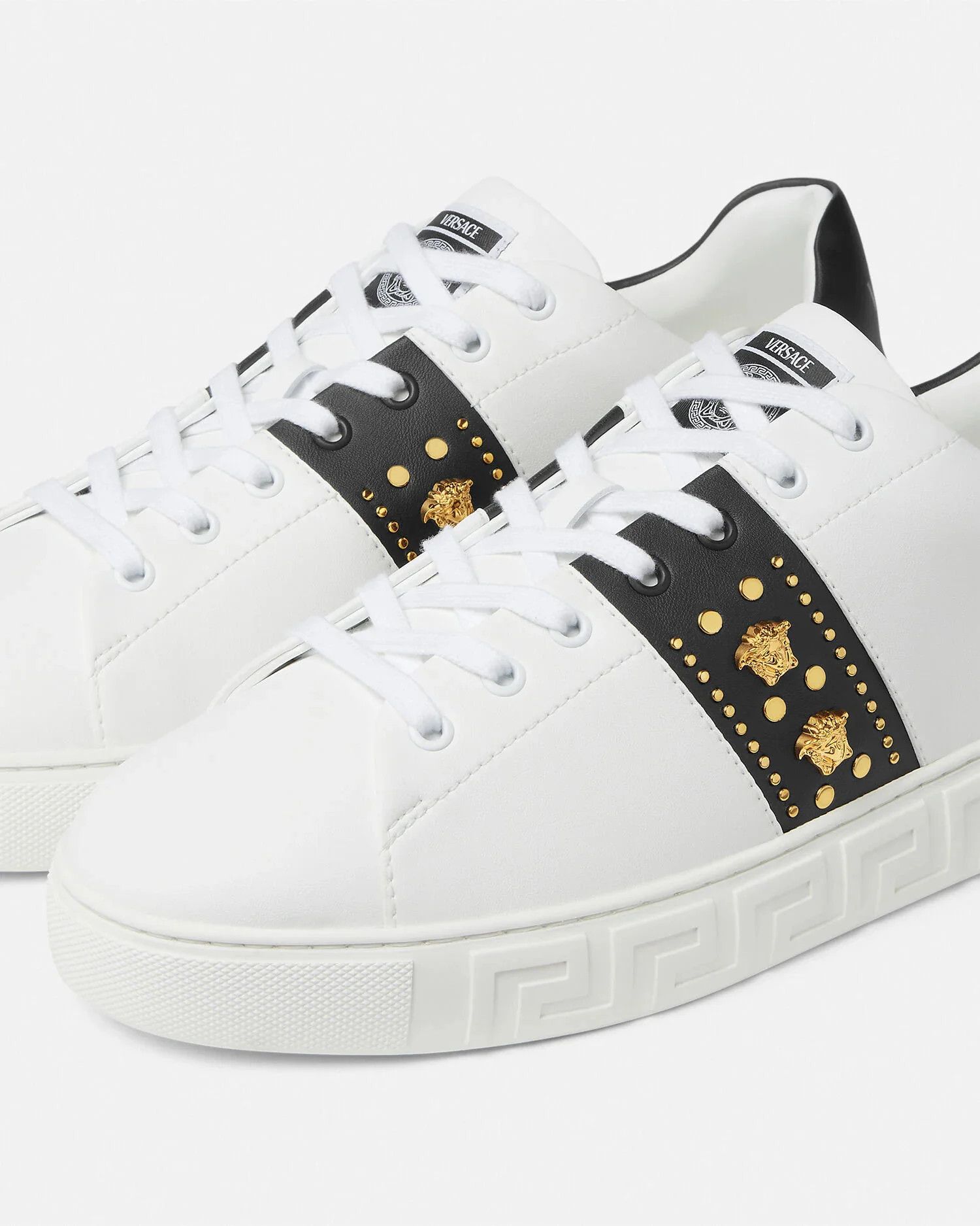Versace os11x0326 Studded Greca Sneakers in White/Black Size US 12 / EU 45 - 4 Thumbnail