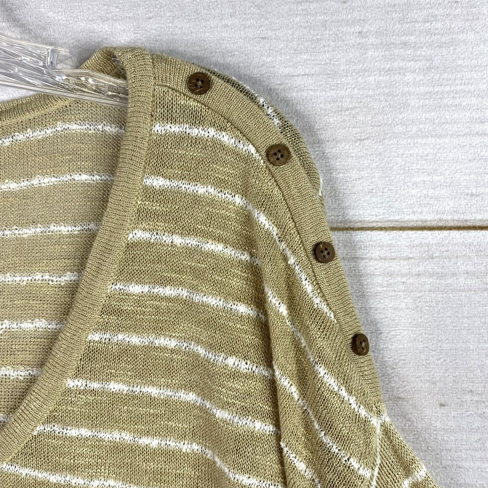 J. Jill J. Jill Blouse Womens 2X Tan White Linen Blend Knit V Neck Button Detail Short Sleeve Floral Striped Bohemian Beach Classic Mens? Size XXL / US 16-18 / IT 52-54 - 3 Thumbnail
