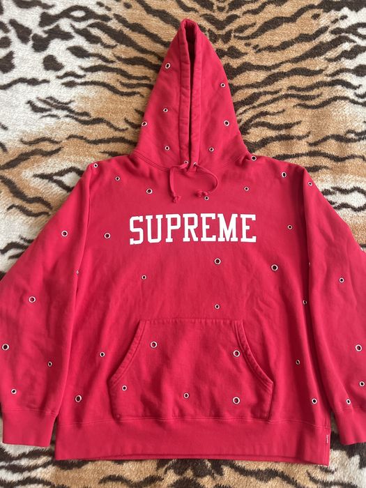 Supreme eyelet 2025 hooded sweatshirt red