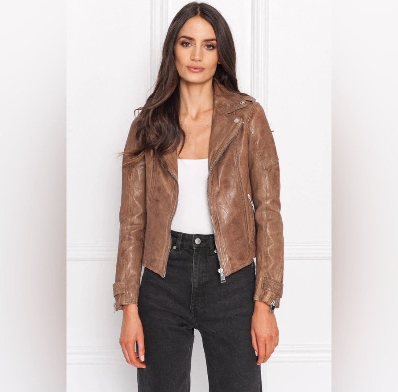 LAMARQUE NWT LaMarque Chole Grained Moto Leather Biker Jacket Washed Size XS / US 0-2 / IT 36-38 - 3 Thumbnail