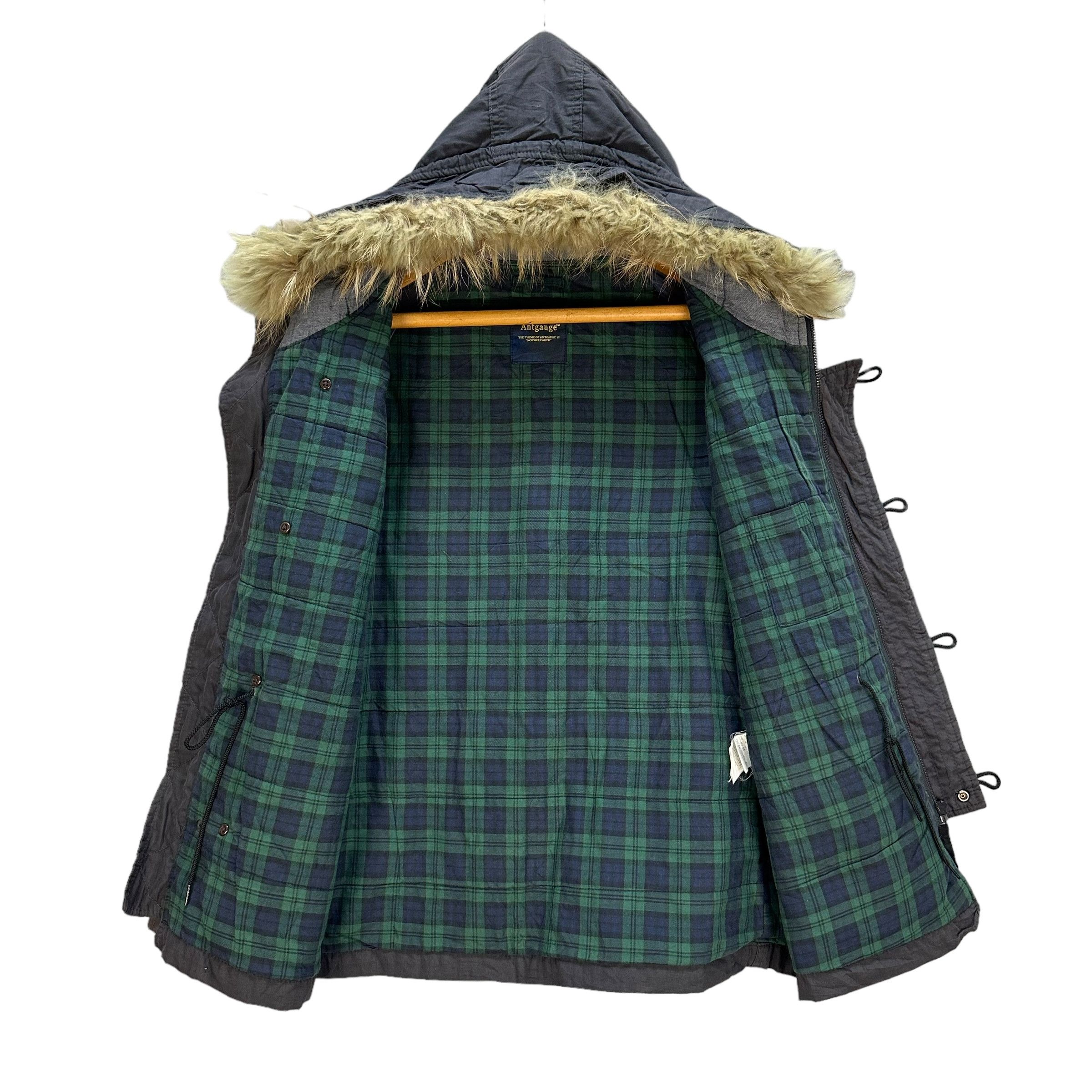 Japanese Brand ANTGAUGE Tartan Lined Fur Hooded Parka Jacket #A22-0516 Size US S / EU 44-46 / 1 - 10 Thumbnail