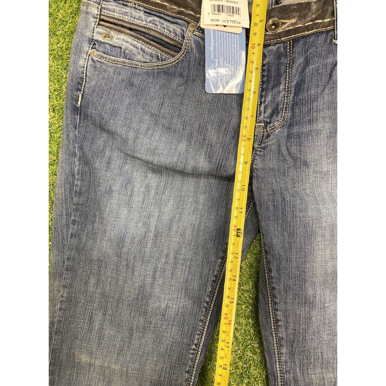 Vintage Allyance Blue Diamond Jeans Womens Size 29 Low Rise Flare 32x30 Leather Trim Jeans Size 29" - 4 Thumbnail