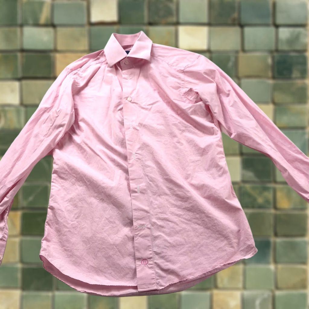 David Donahue David Donahue Shirt 15 Striped Long Sleeve Button Pink Dress Shirt, Slim Fit, 32/33, 100% Cotton, Regular, Men Size 40R - 1 Thumbnail