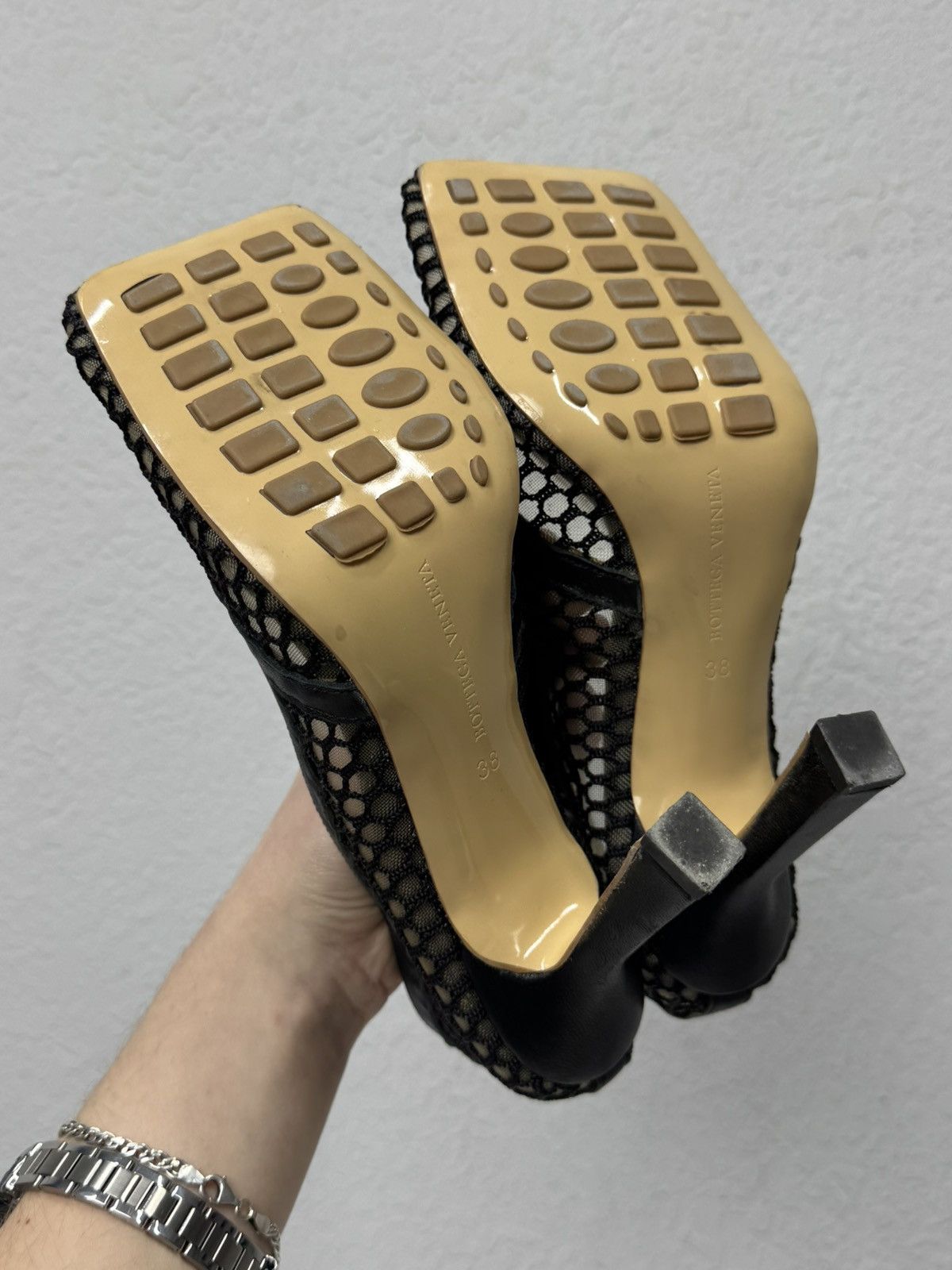 Bottega Veneta Vintage Bottega Veneta Black Net Mesh Leather Sandal Heel Size US 8 / IT 38 - 11 Thumbnail