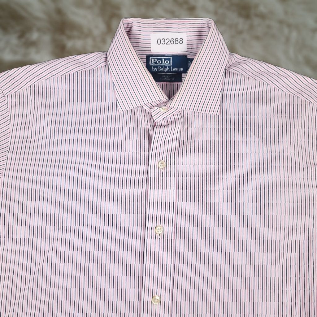 Ralph Lauren Ralph Lauren Dress Shirt Mens 17 Pink Blue Striped Short Sleeve Button-Down Collared 100% Cotton Regular Size 17 Neck Men’s Shirt Size 46R - 1 Thumbnail