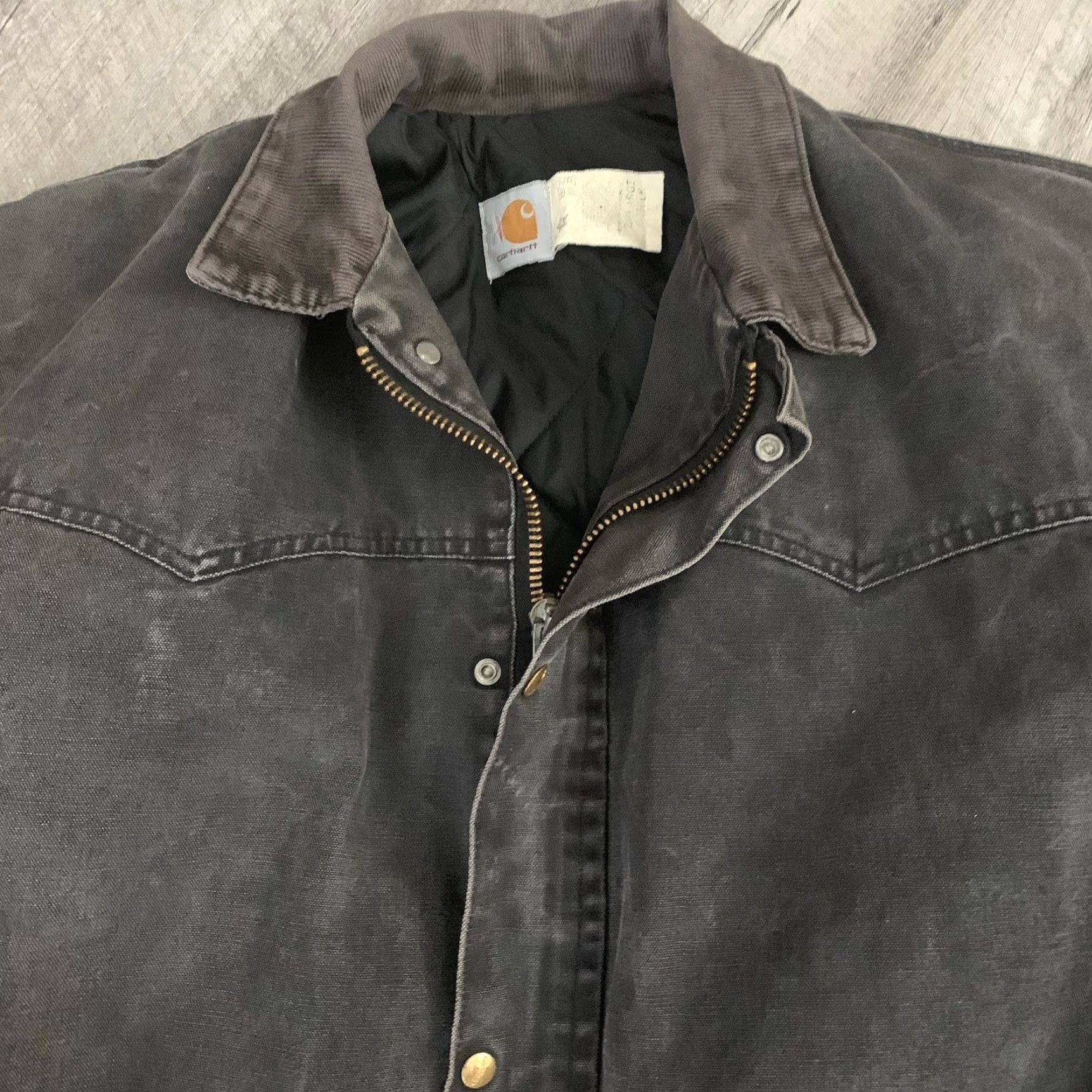 Carhartt VINTAGE Carhartt C05 Barn Jacket Mens 2XL Gray Black Quilted Lined Corduroy Collar USA Size US XXL / EU 58 / 5 - 4 Thumbnail