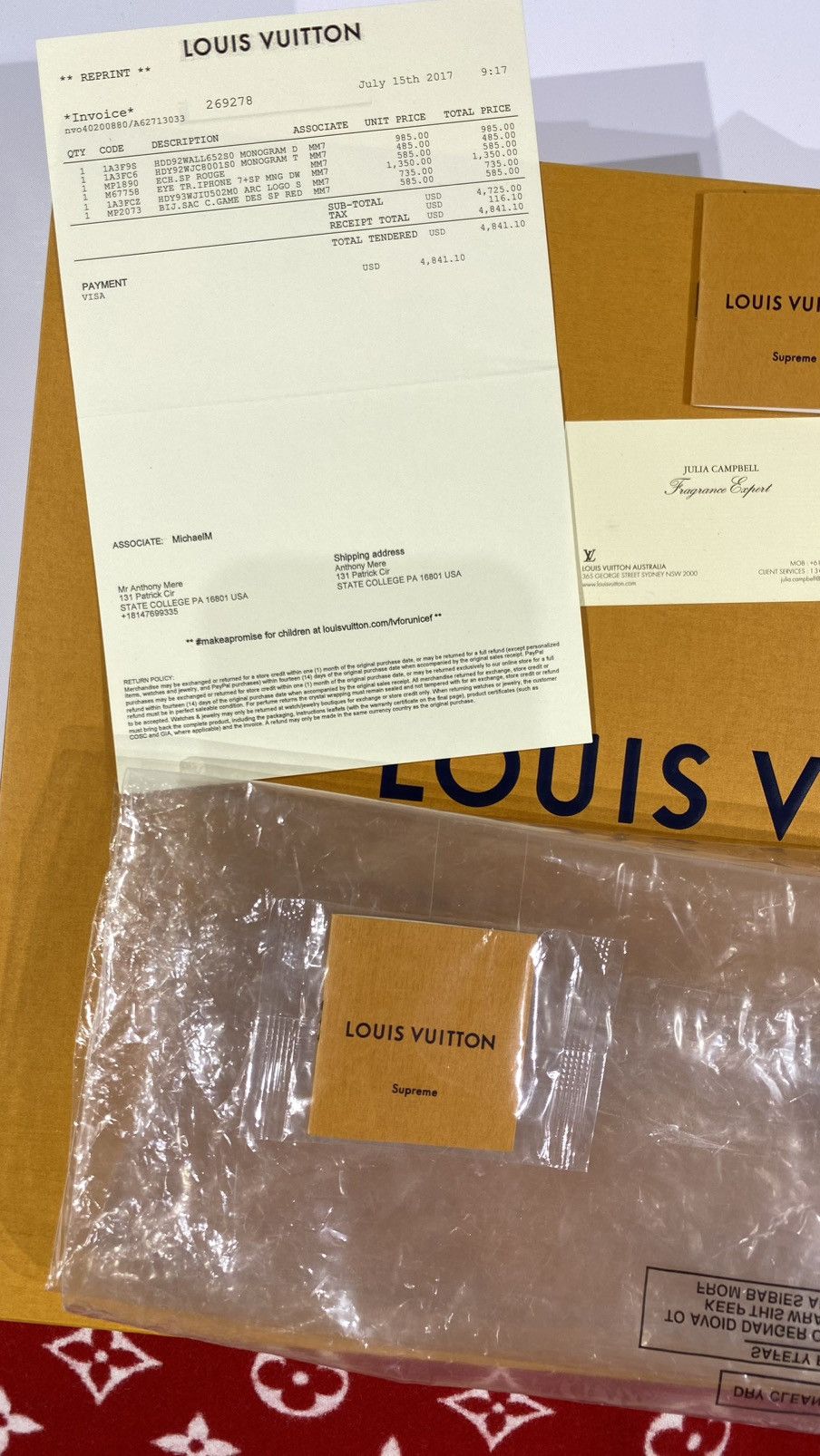 Louis Vuitton × Supreme Louis Vuitton X Supreme Blanket Red Monogram Size ONE SIZE - 9 Thumbnail