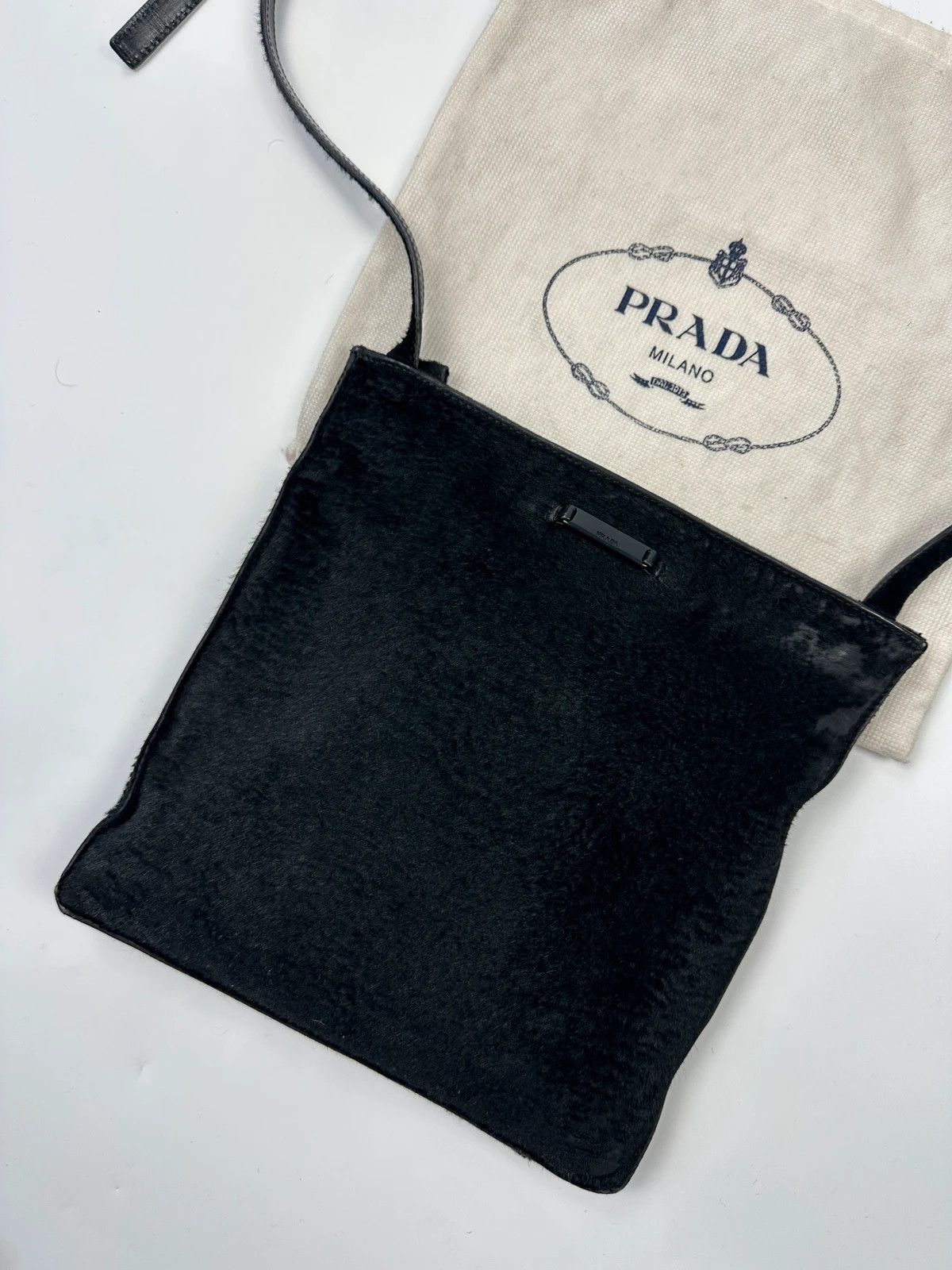 Prada Prada Milano 90’s Leather Fur Black Flat CrossBody Bag Size ONE SIZE - 2 Thumbnail