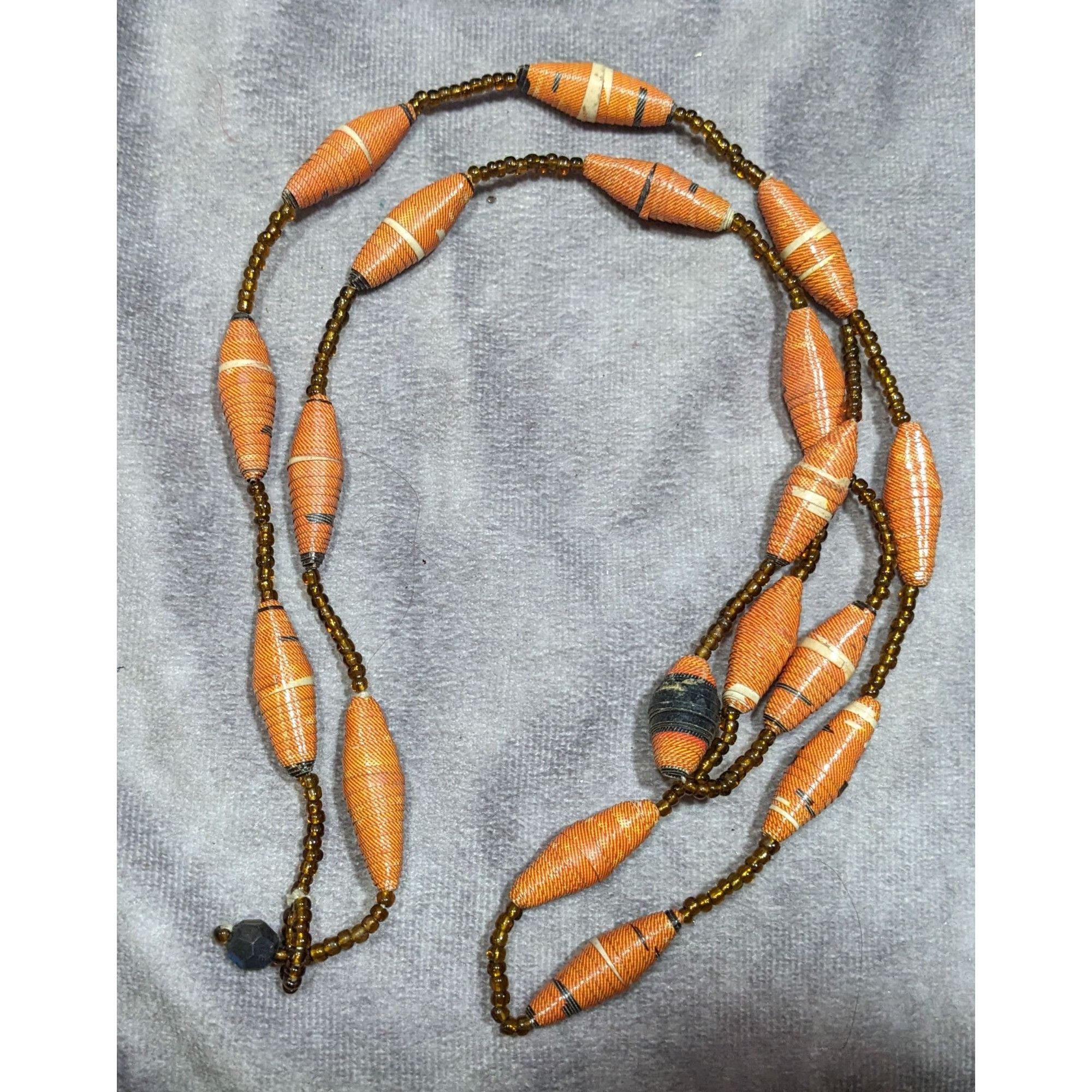 Other Retro Rolled Paper Bead And Glass Orange And Brown Necklace Size ONE SIZE - 4 Thumbnail
