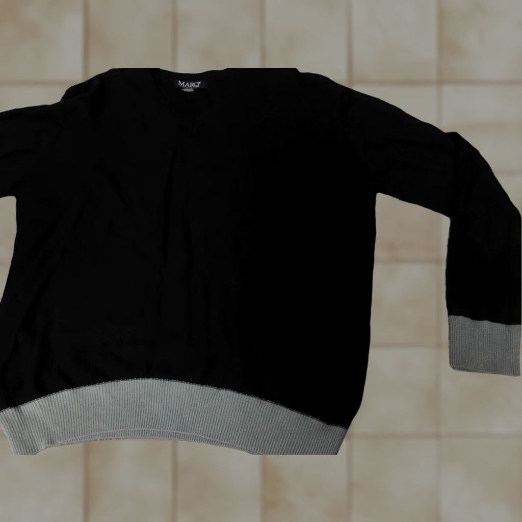 Vintage Marq75 Mens Sweater L black V-Neck Pullover Athletic Fit Elbow Patch Knit Shirt Size US L / EU 52-54 / 3 - 1 Thumbnail