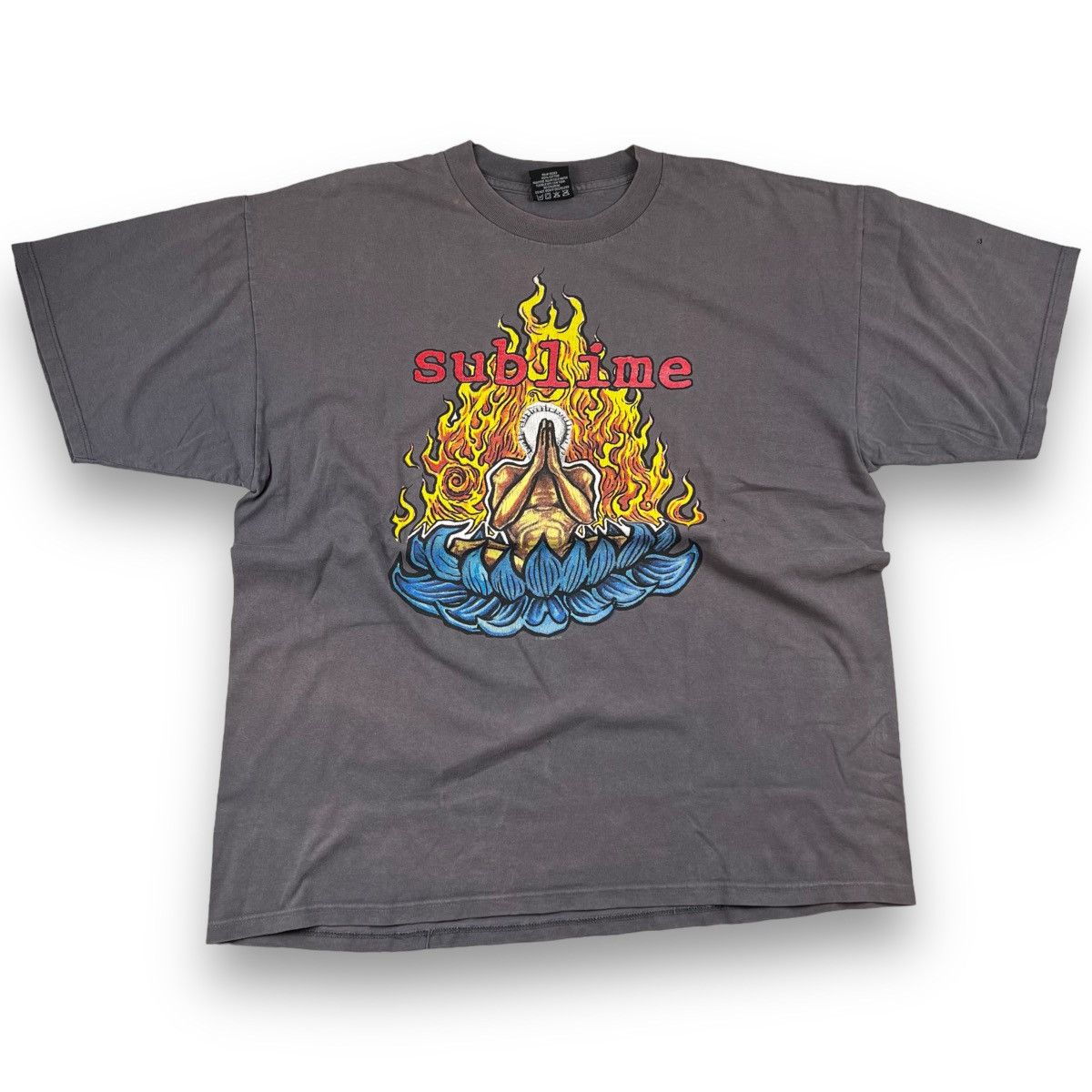 image of 1997 Vintage Flaming Lotus Sublime T-Shirt in Grey, Men's (Size XL)
