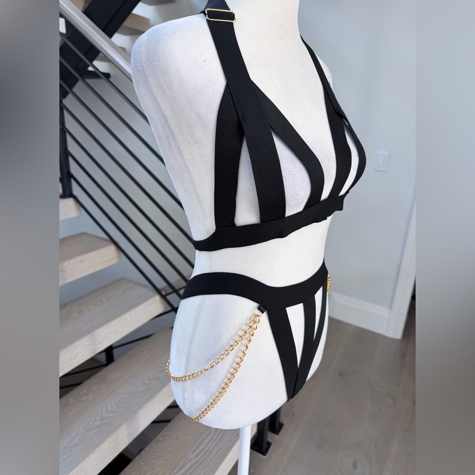 Other New Black Strappy Lingerie with Gold Chain Accents size M Size ONE SIZE - 11 Thumbnail