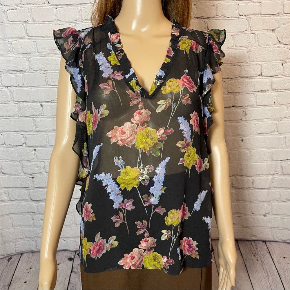 Paige NWT New $229 Paige 100% Silk Genie Floral-Print Ruffled Top Size M / US 6-8 / IT 42-44 - 9 Thumbnail