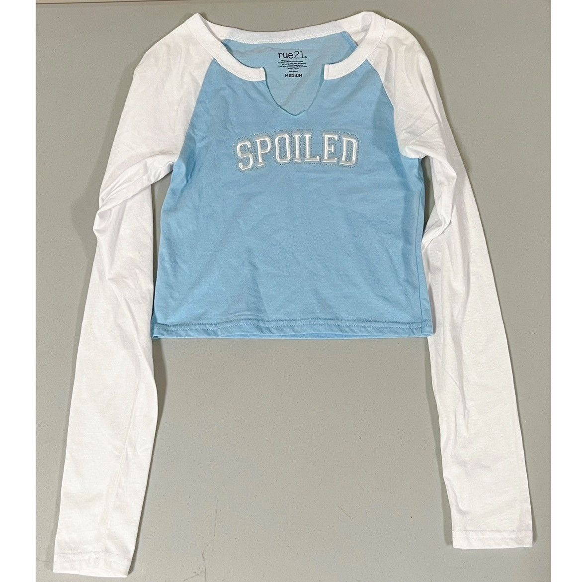 rue21 Blue ‘Spoiled’ Diamond Long Sleeve T-Shirt Top Tee Size M 🪽 Size M / US 6-8 / IT 42-44 - 1 Thumbnail
