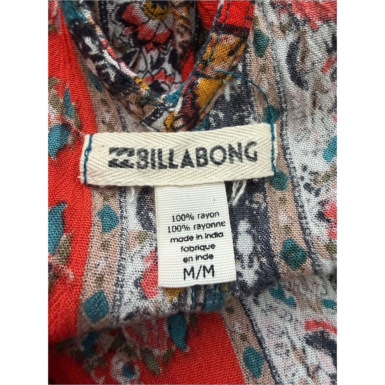 Billabong Billabong Rainy Roads Teal Print Boho Mini Dress Size M / US 6-8 / IT 42-44 - 9 Thumbnail