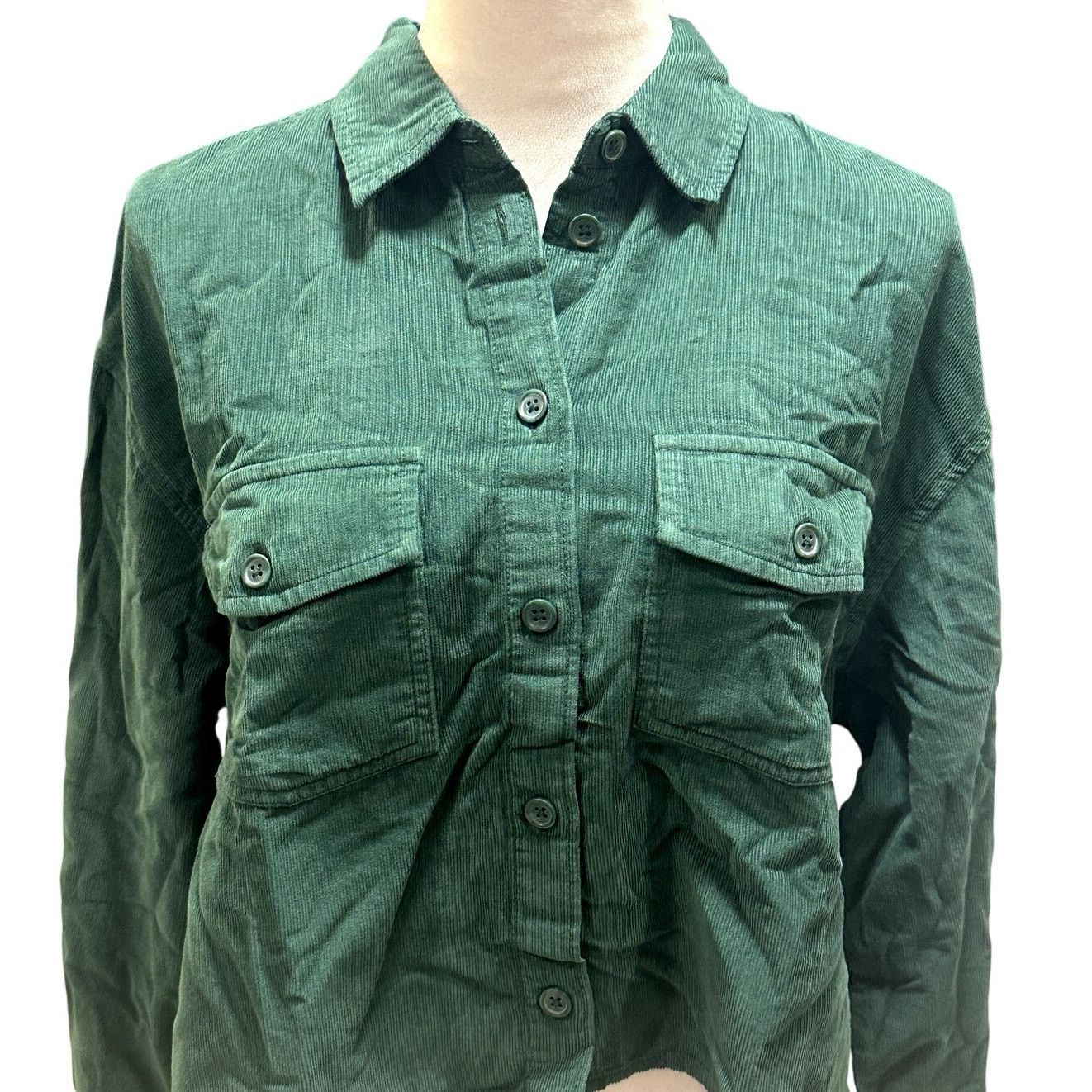BP. BP Forest Green Corduroy Crop Shirt Jacket M NWT Grunge Size M / US 6-8 / IT 42-44 - 3 Thumbnail