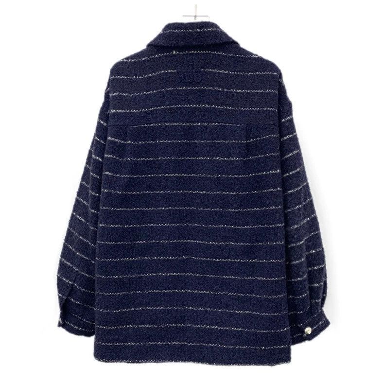 Prada MiuMiu Dark Blue Striped Wool Jacket -2505 Size US XS / EU 42 / 0 - 2 Thumbnail