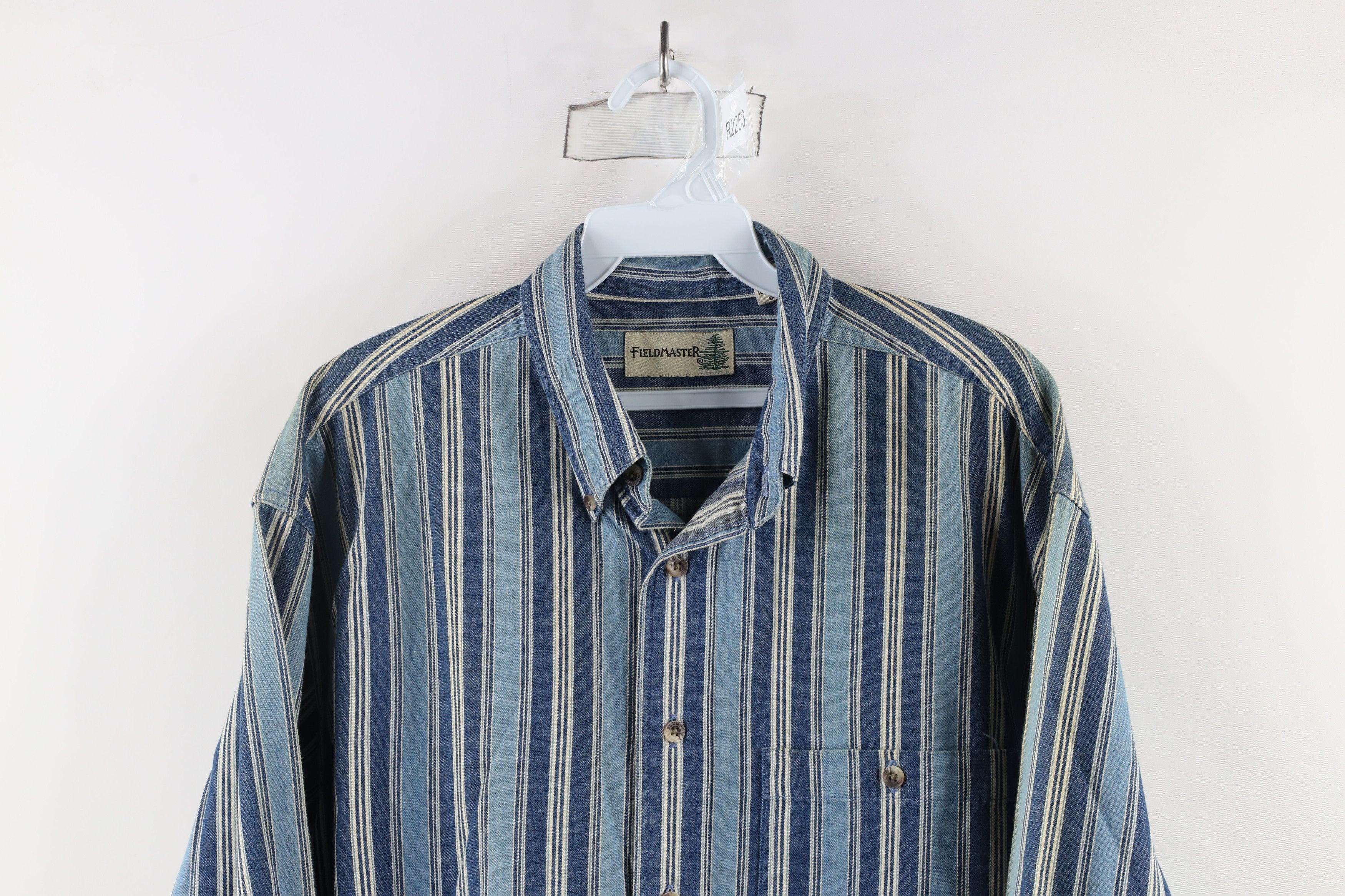 Vintage Vintage 90s Streetwear Striped Denim Jean Button Down Shirt Size US M / EU 48-50 / 2 - 2 Thumbnail