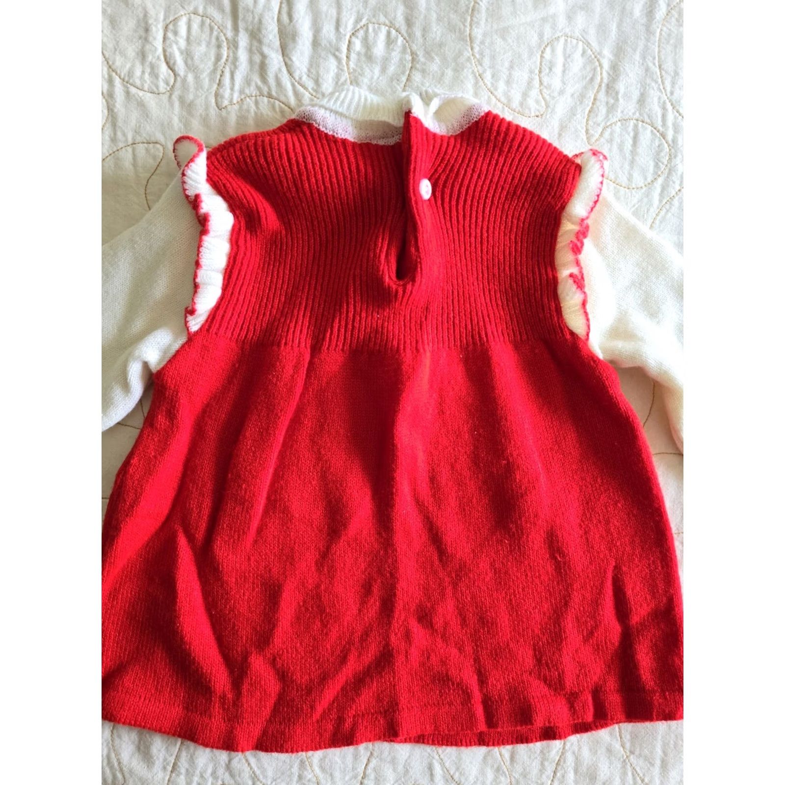 JCPenney VINTAGE Toddle Time 2T Red Dress Girls Long Sleeve Spring Flowers Ruffles 70s 80s JC Penney White Acrylic Size ONE SIZE - 5 Thumbnail