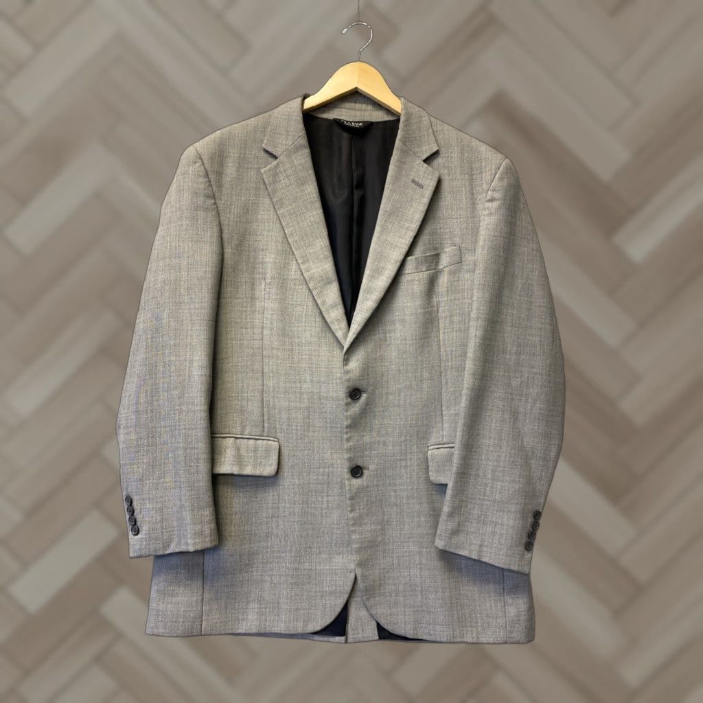 Vintage Jos A Bank Gray Blazer Men 41 L Wool Pincord Tuxedo Style Single-Breasted 2-Button Notch Lining Polyester Dry Clean Only Vintage No All Occasion Mens Size 42R - 1 Thumbnail