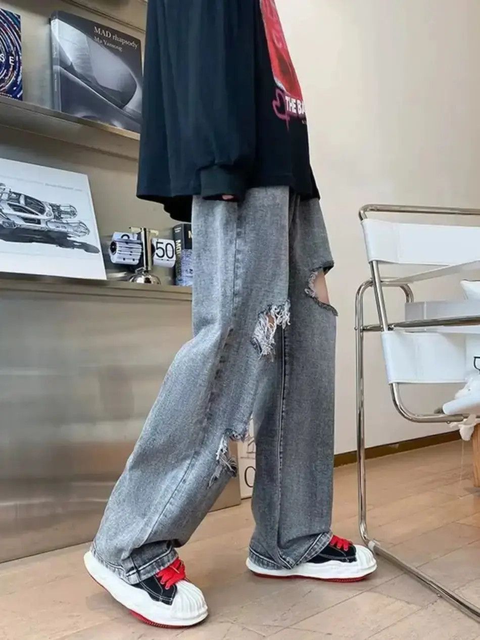 Japanese Brand Retro straight leg wide leg hip-hop ripped jeans Size US 30 / EU 46 - 4 Thumbnail