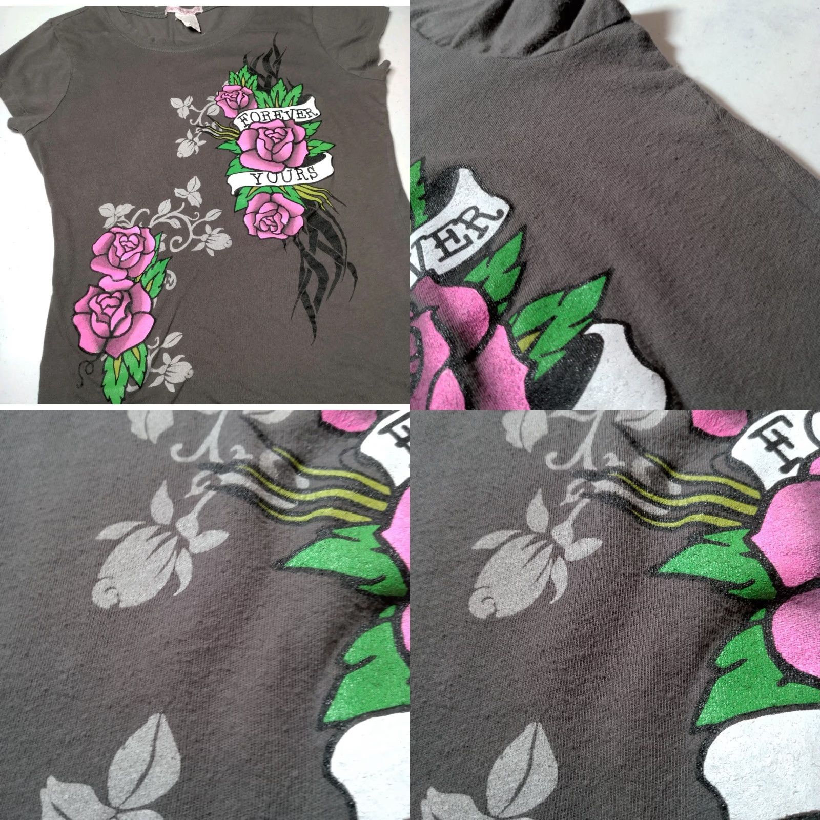 Vintage VINTAGE Appropriate Behavior Shirt T-Shirt Juniors L Gray Tribal Tattoo Roses 90s Y2K Forever Yours Womens Size L / US 10 / IT 46 - 8 Thumbnail